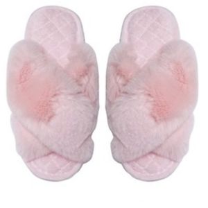 PINK POM POM FLUFFY HOME SLIDE SLIPPERS